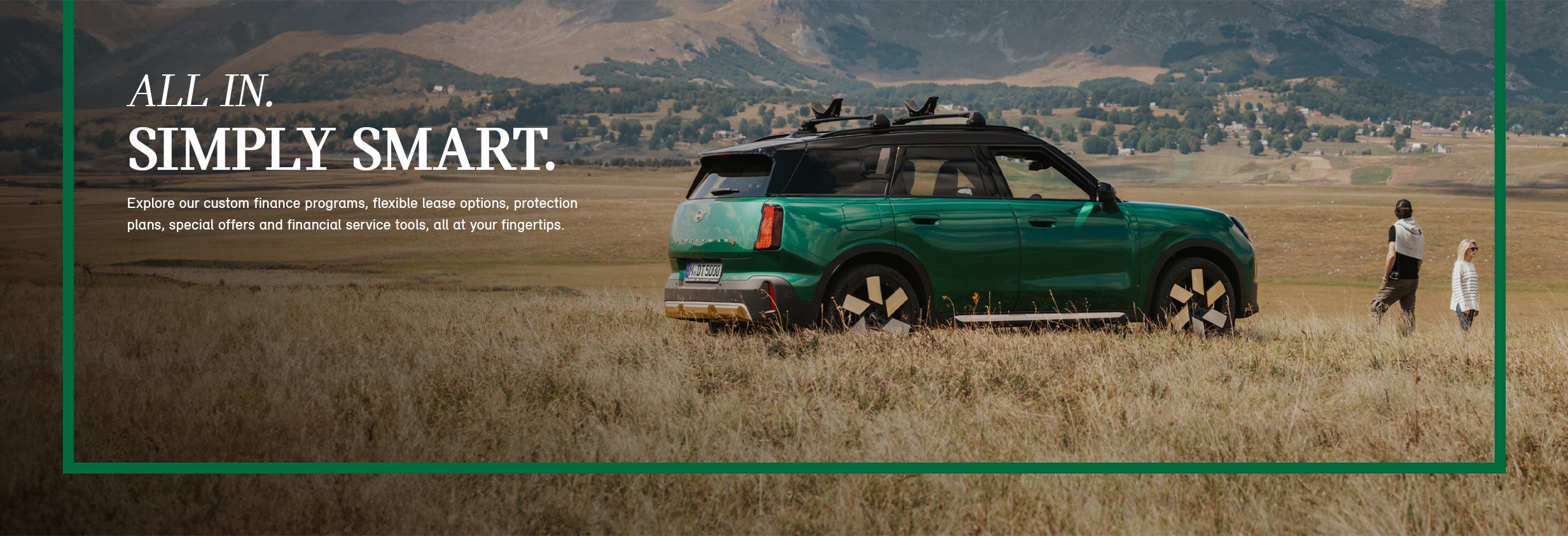 A man & woman walks away from a parked MINI.