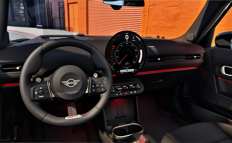 Interior image of steering wheel, dashboard and entertainment of 2026 Cooper S 4 Door