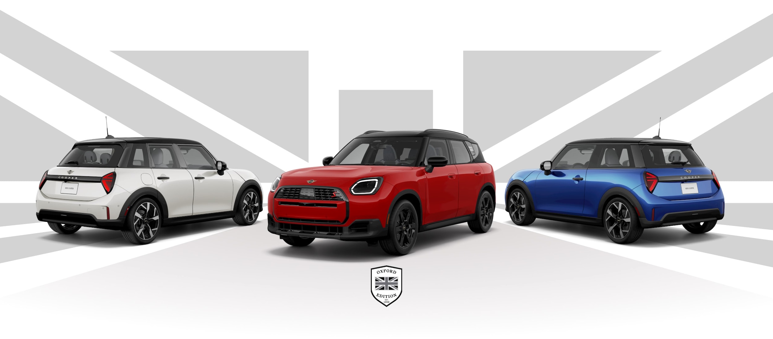 2026 MINI Oxford Edition three models, white, red, and blue
