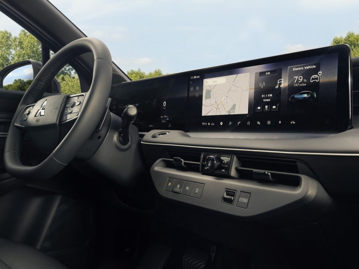 Passenger side view of the dashboard and display screen in the 2027 Eclipse Sportback EV