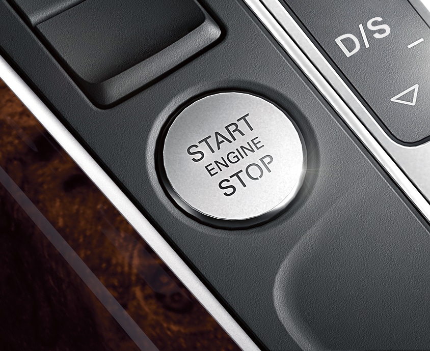 close up of 2020 Audi A8 ignition button