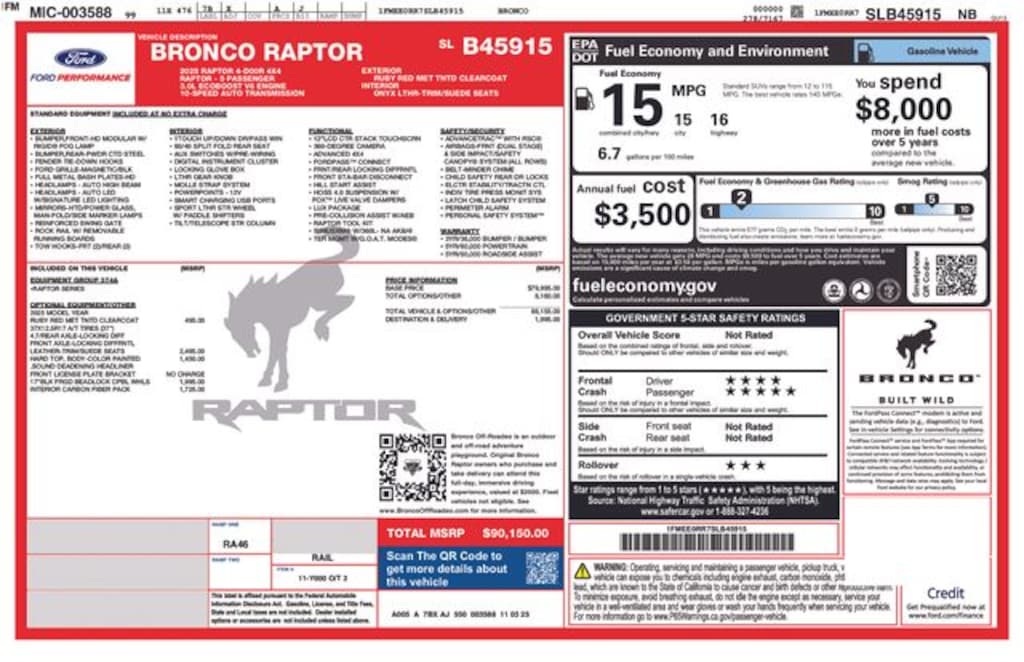 New 2025 Ford Bronco Raptor SUV