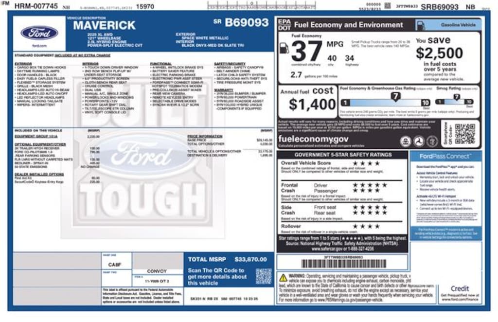 New 2025 Ford Maverick XL TRUCK