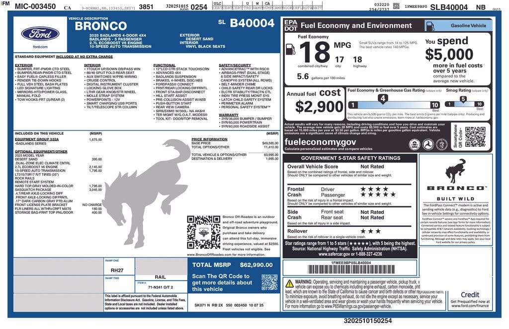 New 2025 Ford Bronco Badlands SUV