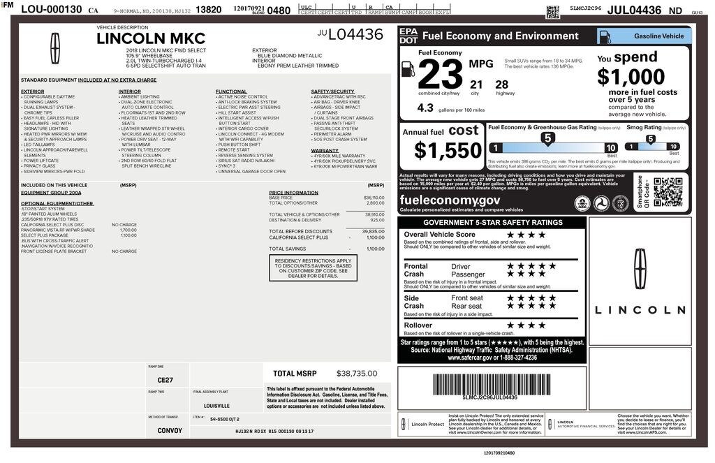 Used 2018 Lincoln MKC Select SUV