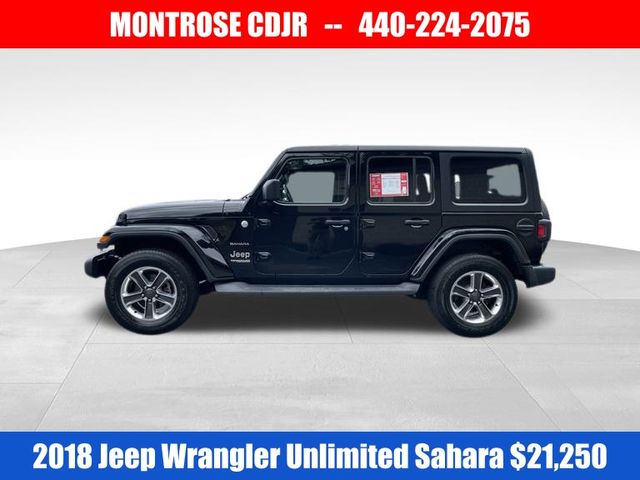 Used 2018 Jeep All-New Wrangler Unlimited Sahara with VIN 1C4HJXEG2JW207972 for sale in Kingsville, OH