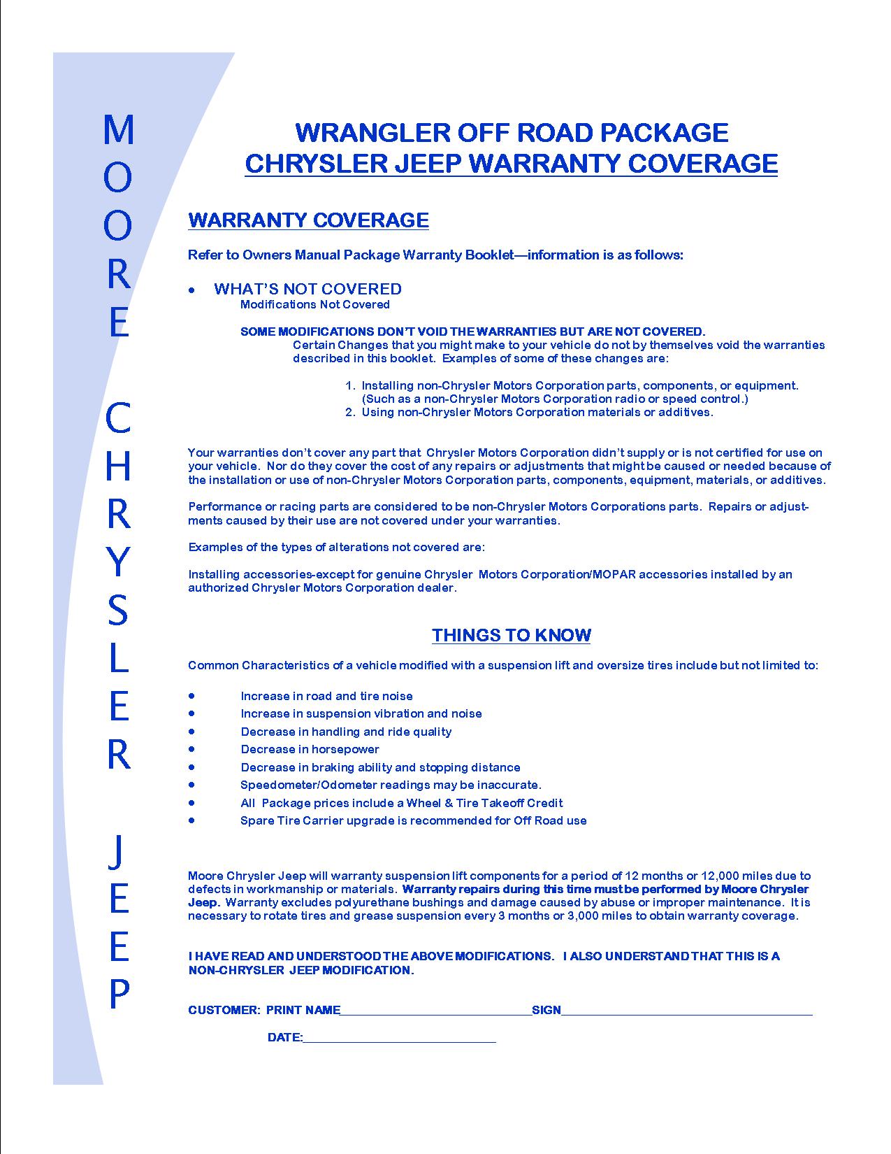 Off Road Package Warranty Disclosure Moore ChryslerJeep