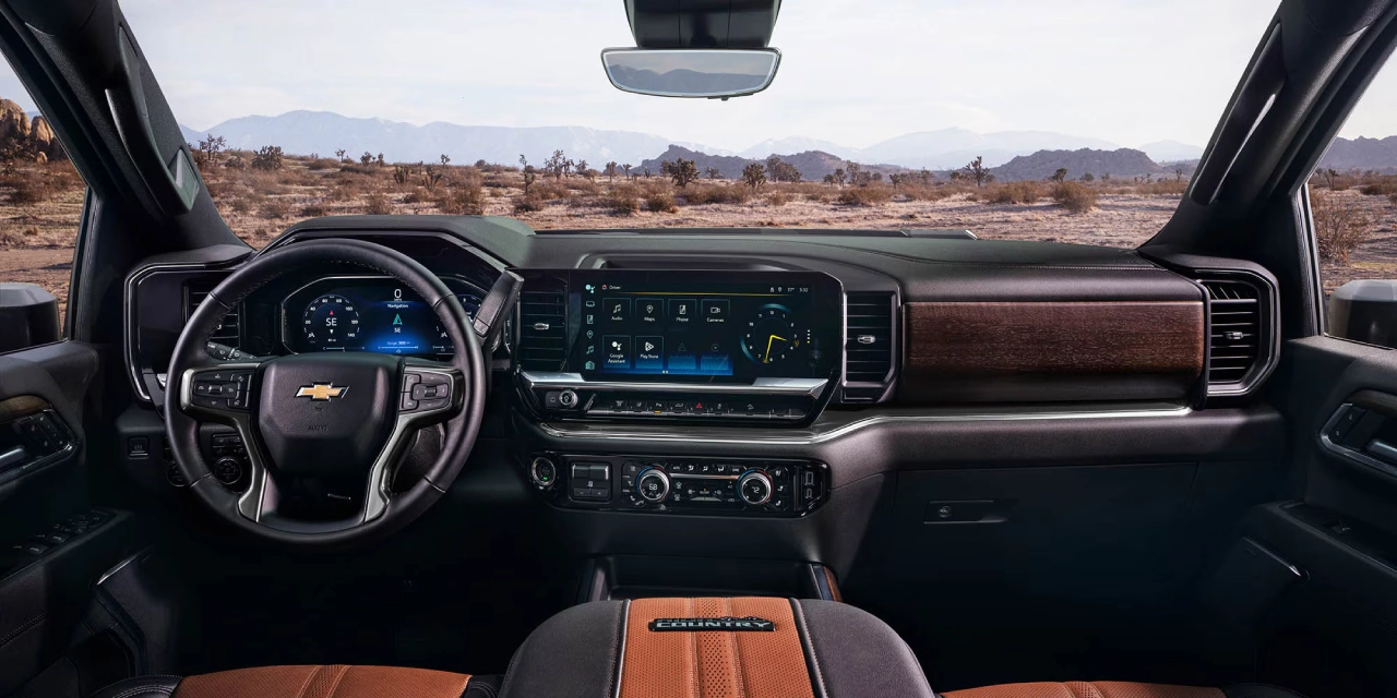 2026 Chevrolet Silverado HD interior with 13.4-inch touchscreen and trailering technology