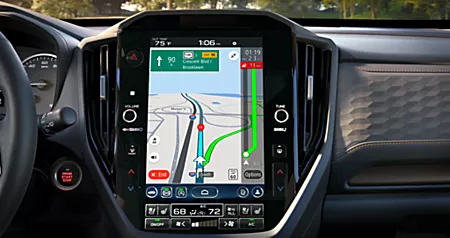 Subaru Multimedia System with Navigation displaying a route on the touchscreen