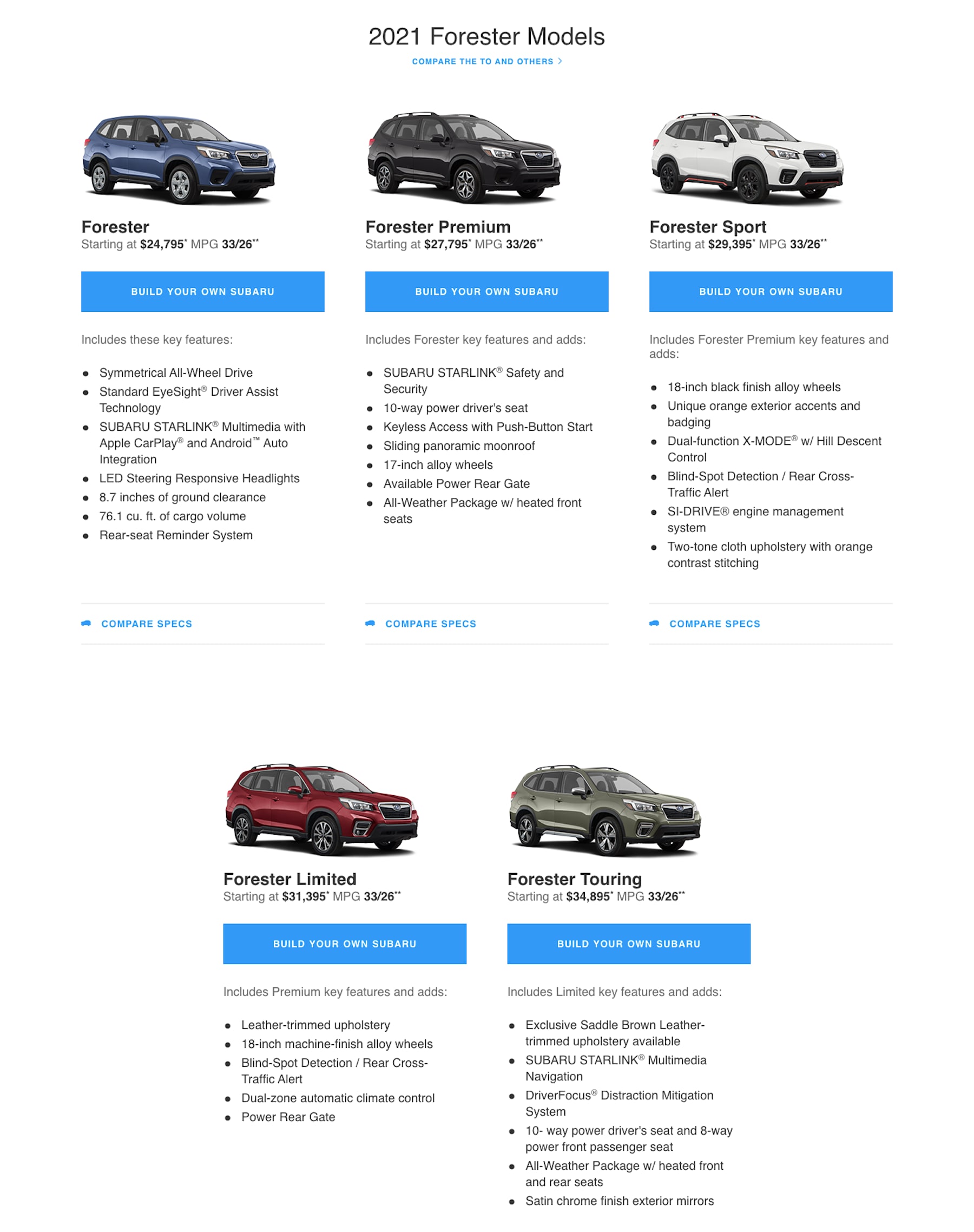 2021 Subaru Forester Trim Level Comparison Subaru Near