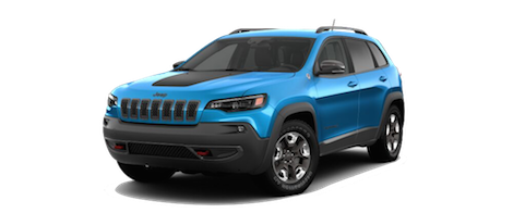 A blue 2019 Jeep Cherokee Trailhawk Elite