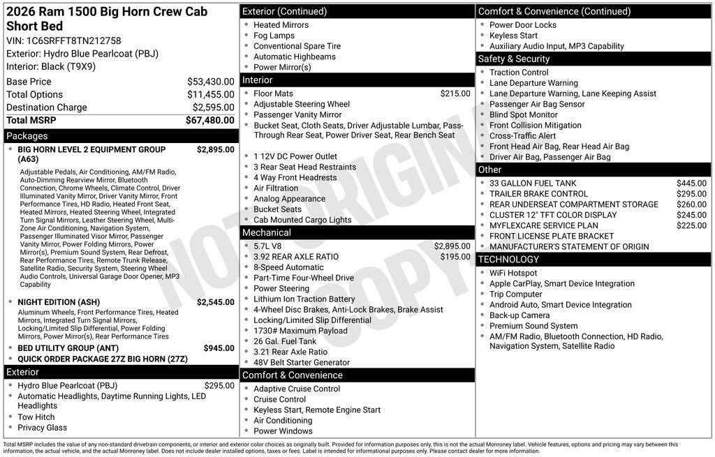 New 2026 Ram 1500 Big Horn/Lone Star Pickup