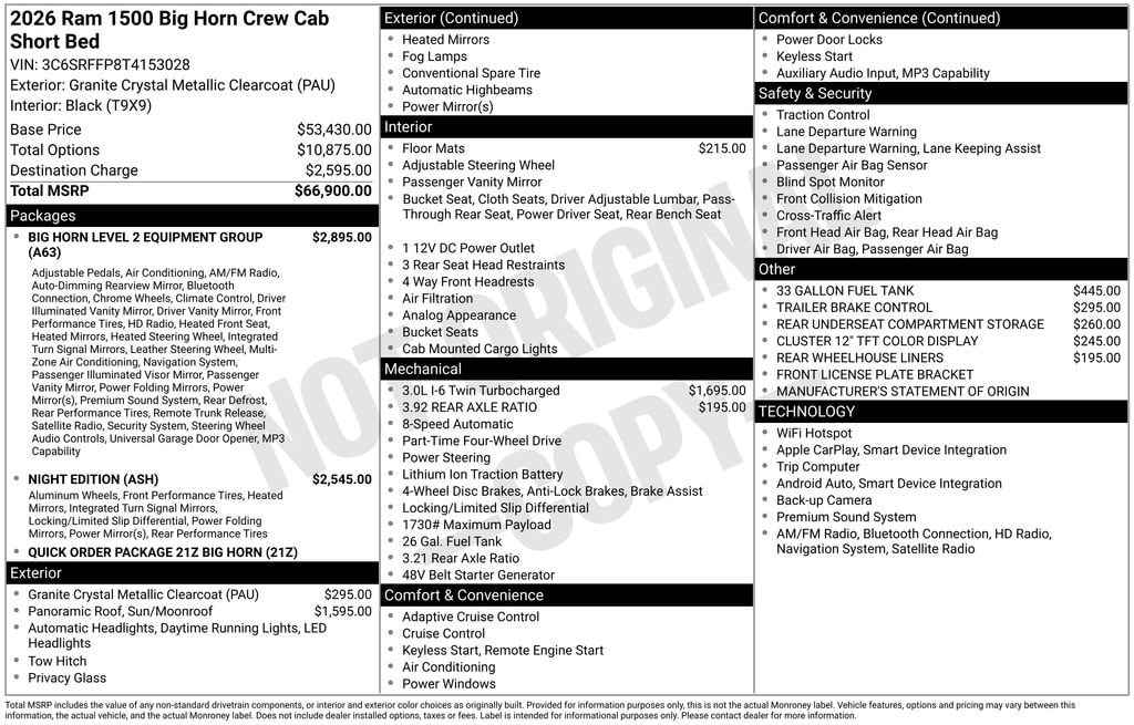 New 2026 Ram 1500 Big Horn/Lone Star Pickup