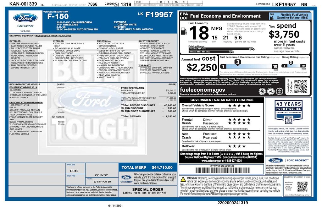 Used 2020 Ford F-150 XL 4WD Supercrew 5.5 Box 4WD SuperCrew 5.5 Box