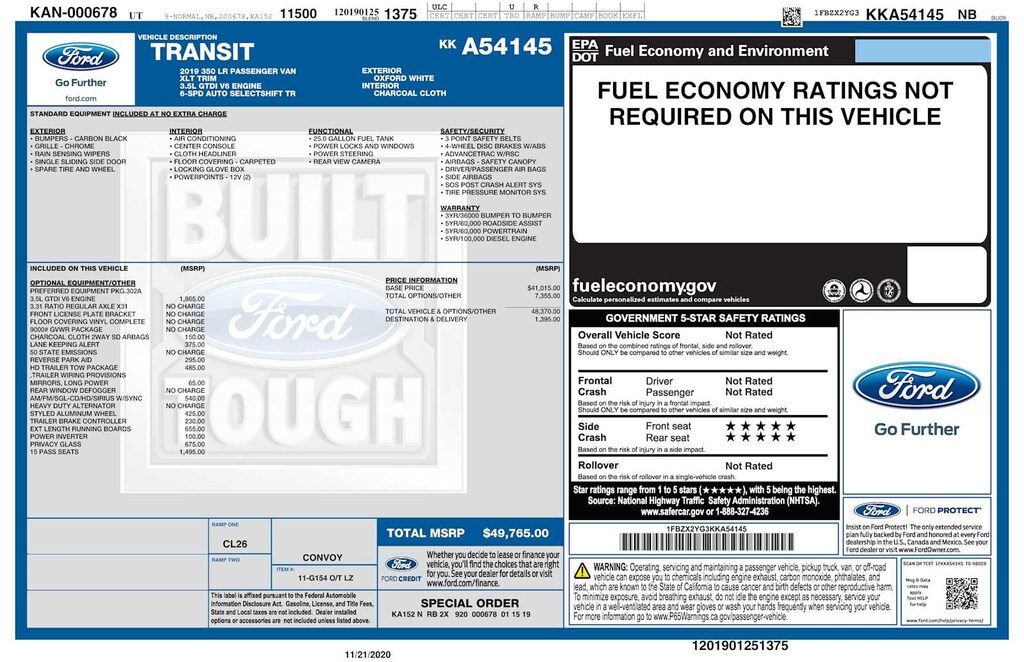 Used 2019 Ford Transit Passenger Wagon XLT T-350 148 Low Roof Sliding RH Dr