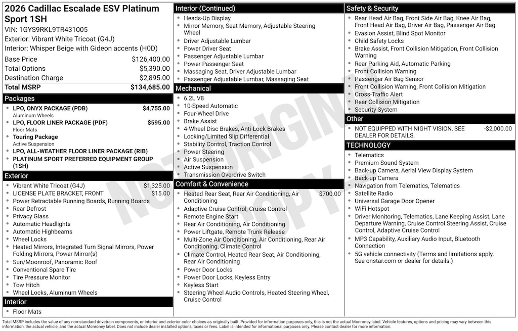 New 2026 CADILLAC Escalade ESV Platinum Sport SUV