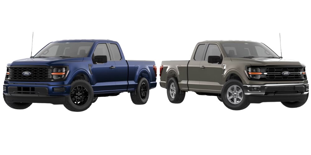 2026 Ford F-150 STX and XLT side by side on a dealership lot in Chattanooga, TN