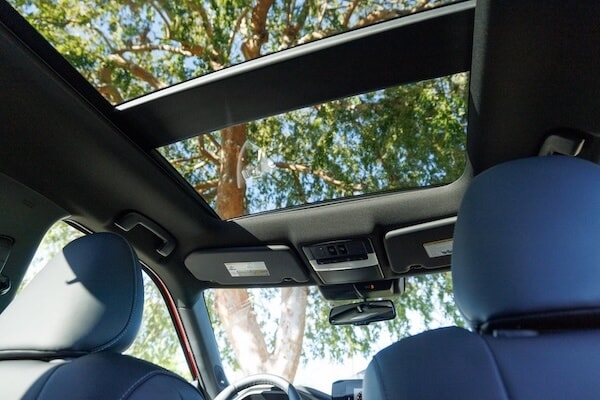 Available panoramic moonroof inside the 2026 Nissan Rogue, bringing natural light into the spacious cabin.