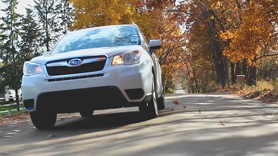 Subaru driving on the road