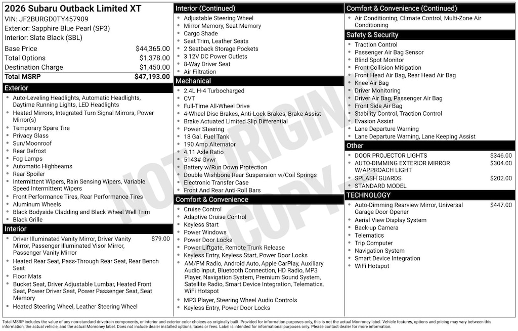 New 2026 Subaru Outback Limited XT WAGON