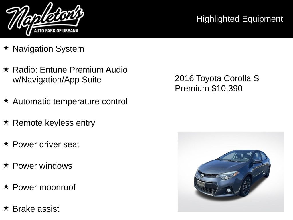Used 2016 Toyota Corolla S Premium Sedan