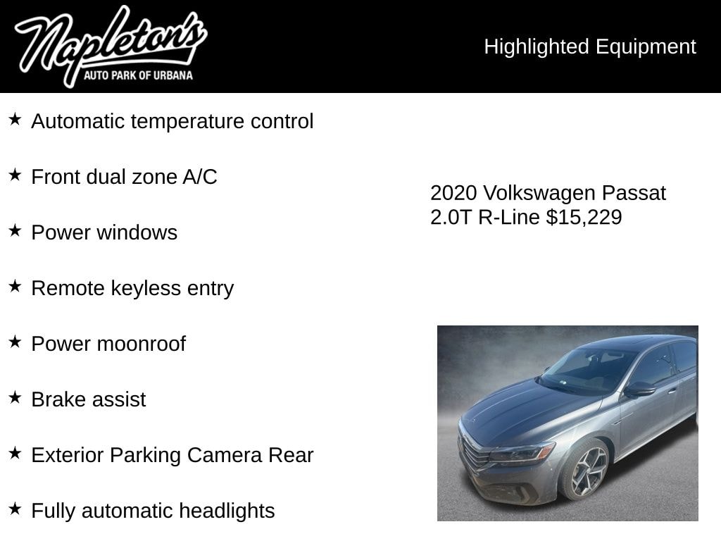 Used 2020 Volkswagen Passat R-Line with VIN 1VWMA7A36LC015733 for sale in Urbana, IL