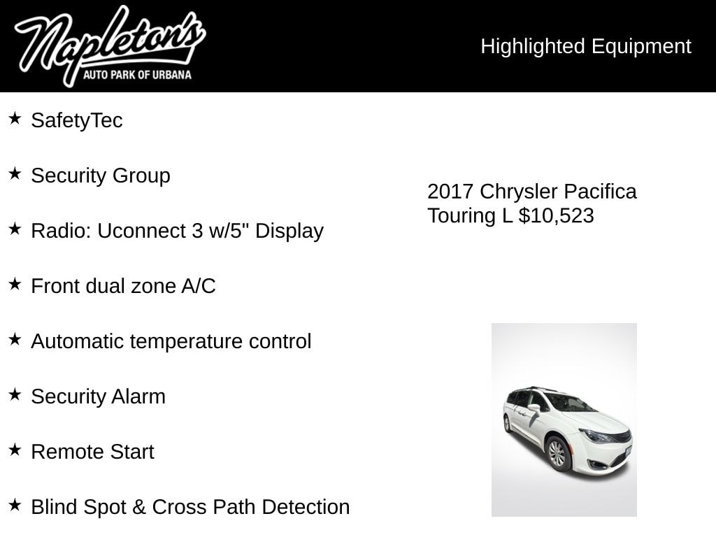 Used 2017 Chrysler Pacifica Touring-L with VIN 2C4RC1BG7HR837425 for sale in Urbana, IL