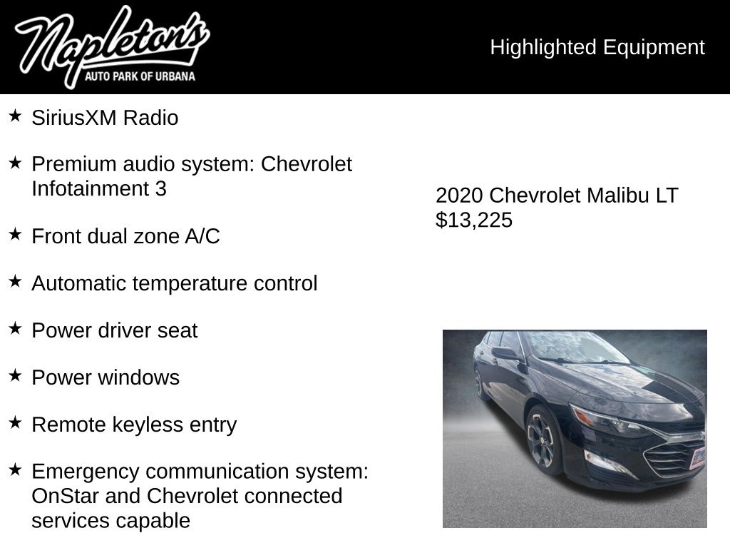 Used 2020 Chevrolet Malibu 1LT with VIN 1G1ZD5ST8LF144017 for sale in Urbana, IL
