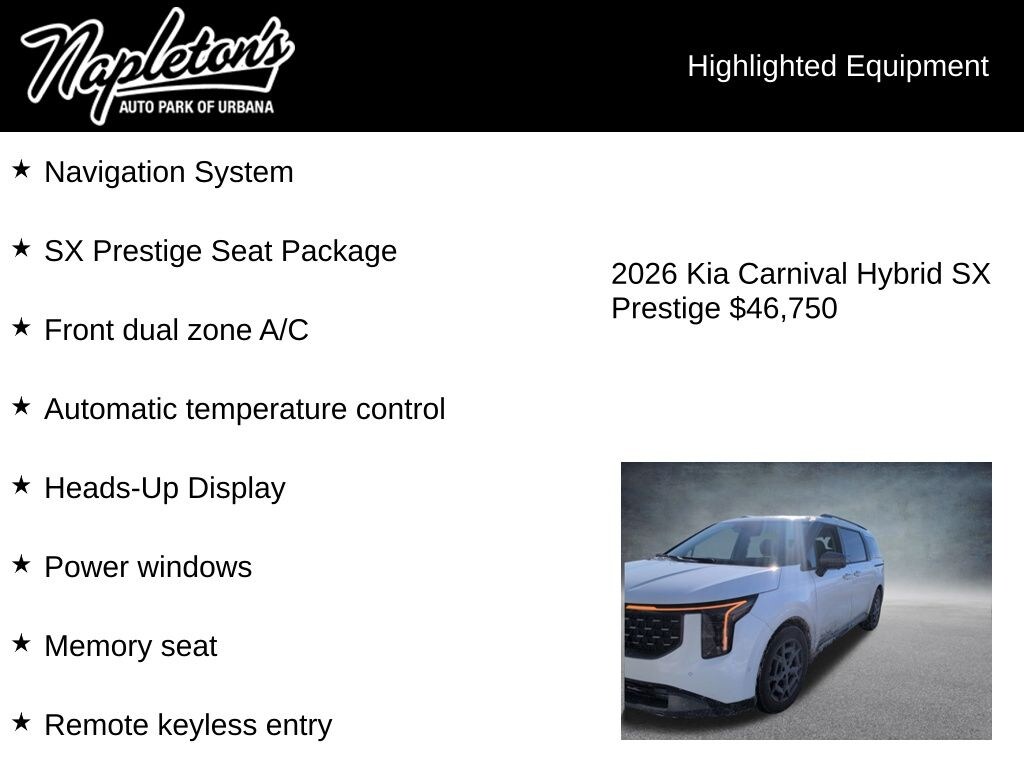 Used 2026 Kia Carnival Hybrid SX Prestige Van Passenger Van