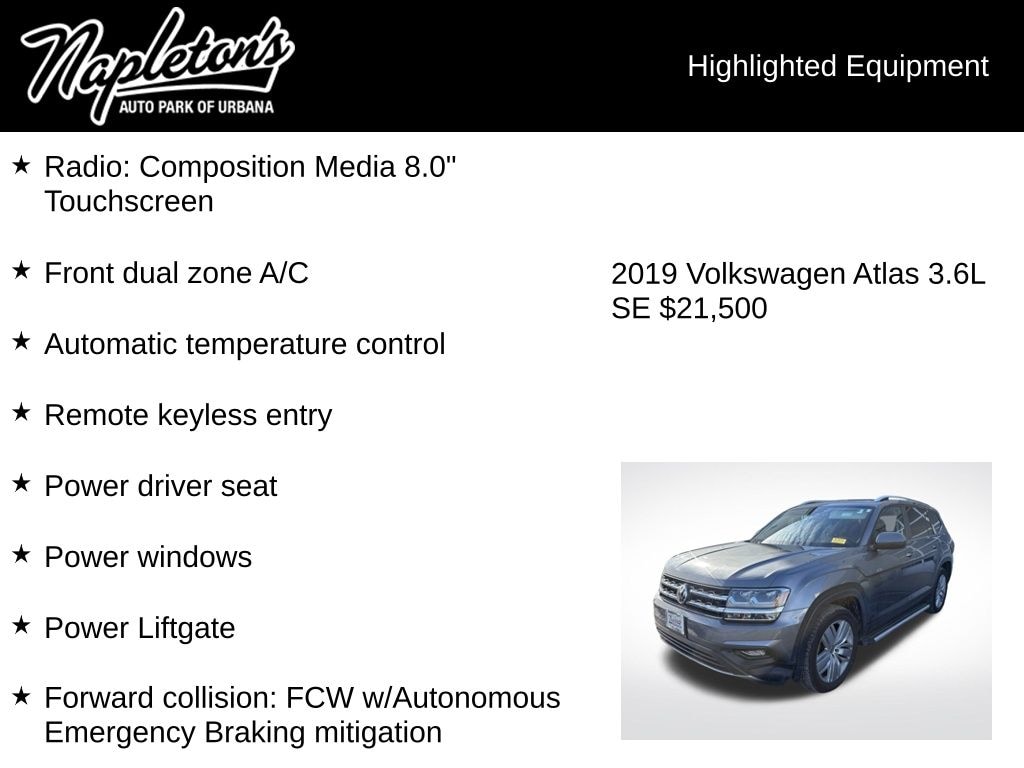 Used 2019 Volkswagen Atlas 3.6L V6 SE SUV