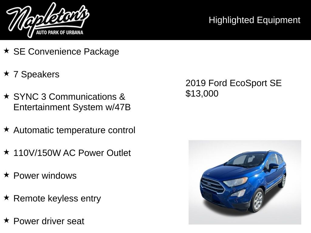 Used 2019 Ford EcoSport SE SUV