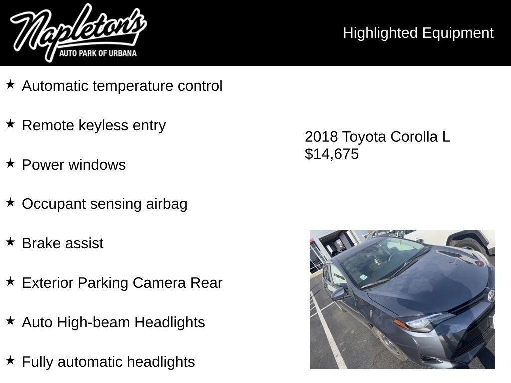 Used 2018 Toyota Corolla L Sedan