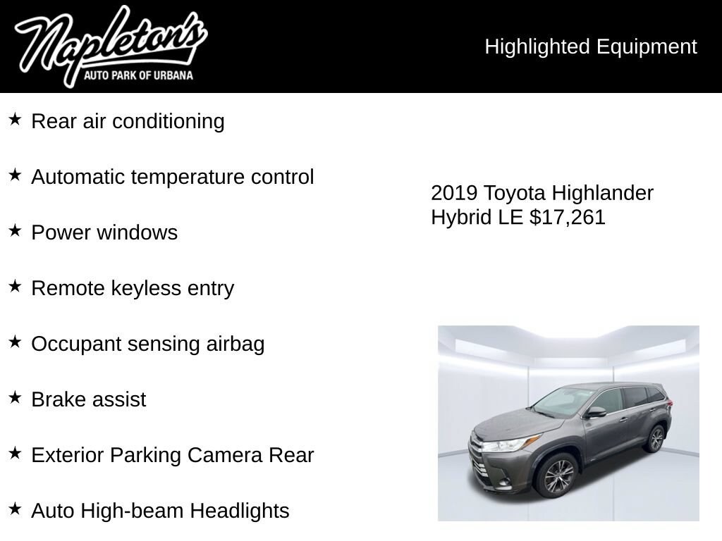 Used 2019 Toyota Highlander Hybrid LE Sport Utility