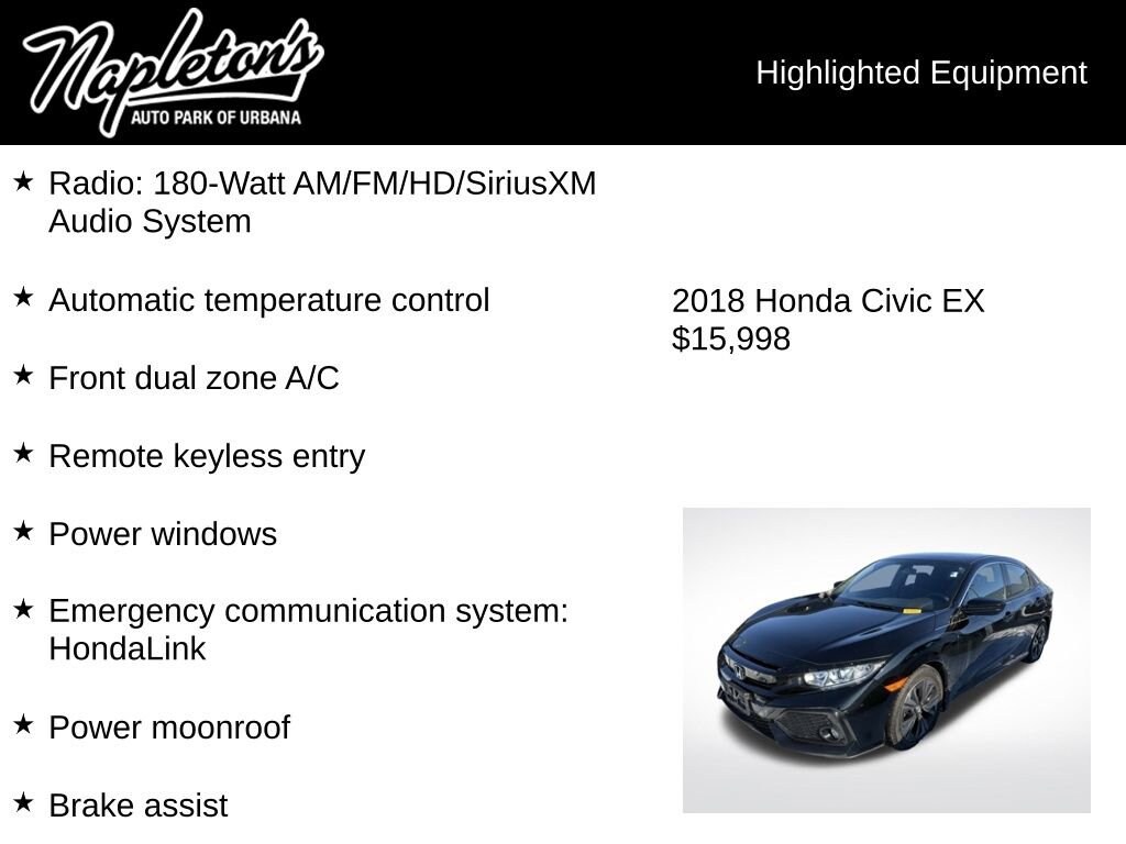 Used 2018 Honda Civic EX Hatchback