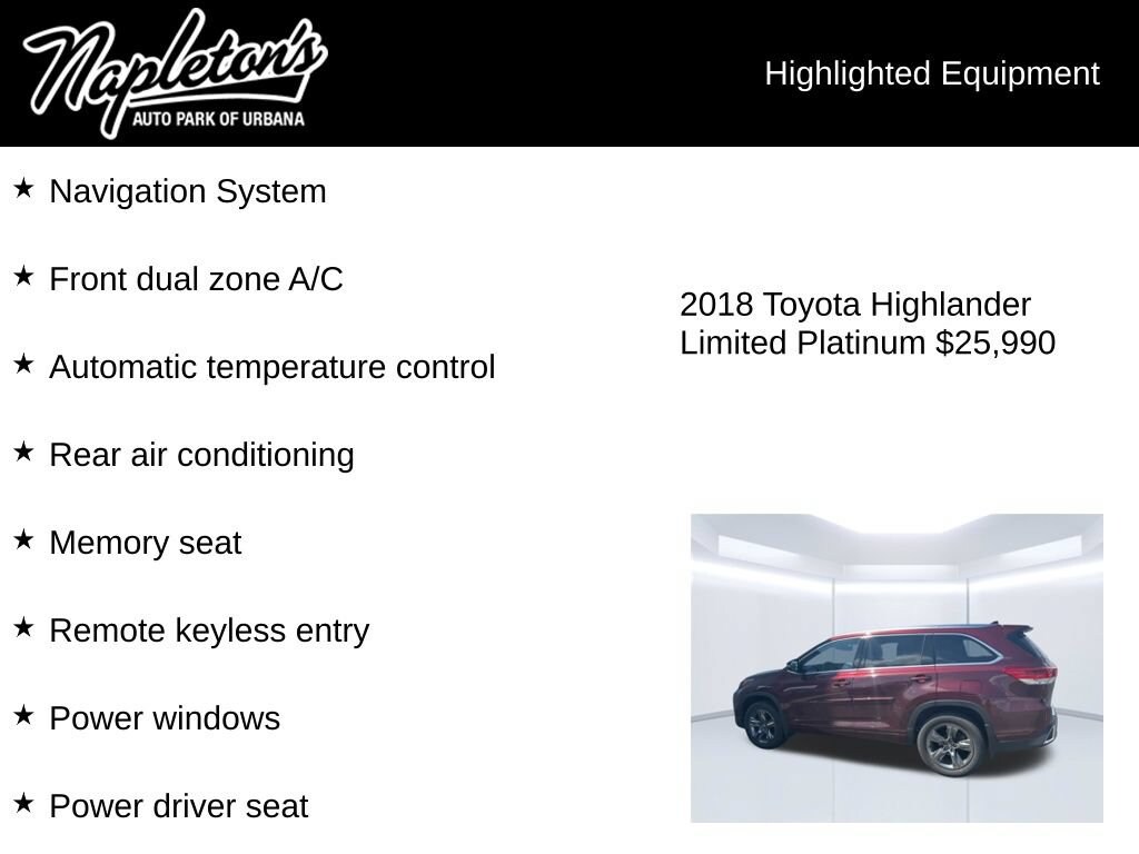Used 2018 Toyota Highlander Limited Platinum Sport Utility