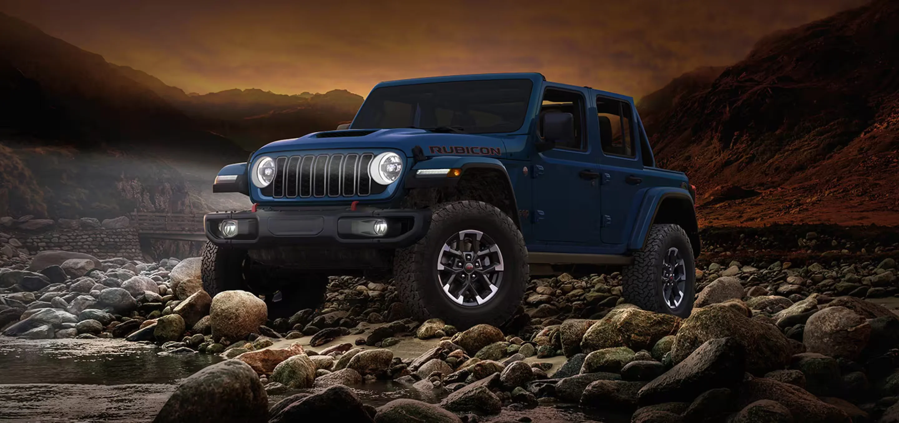 Jeep Wrangler Rubicon towing a boat trailer near the White Oak River in Swansboro, NC