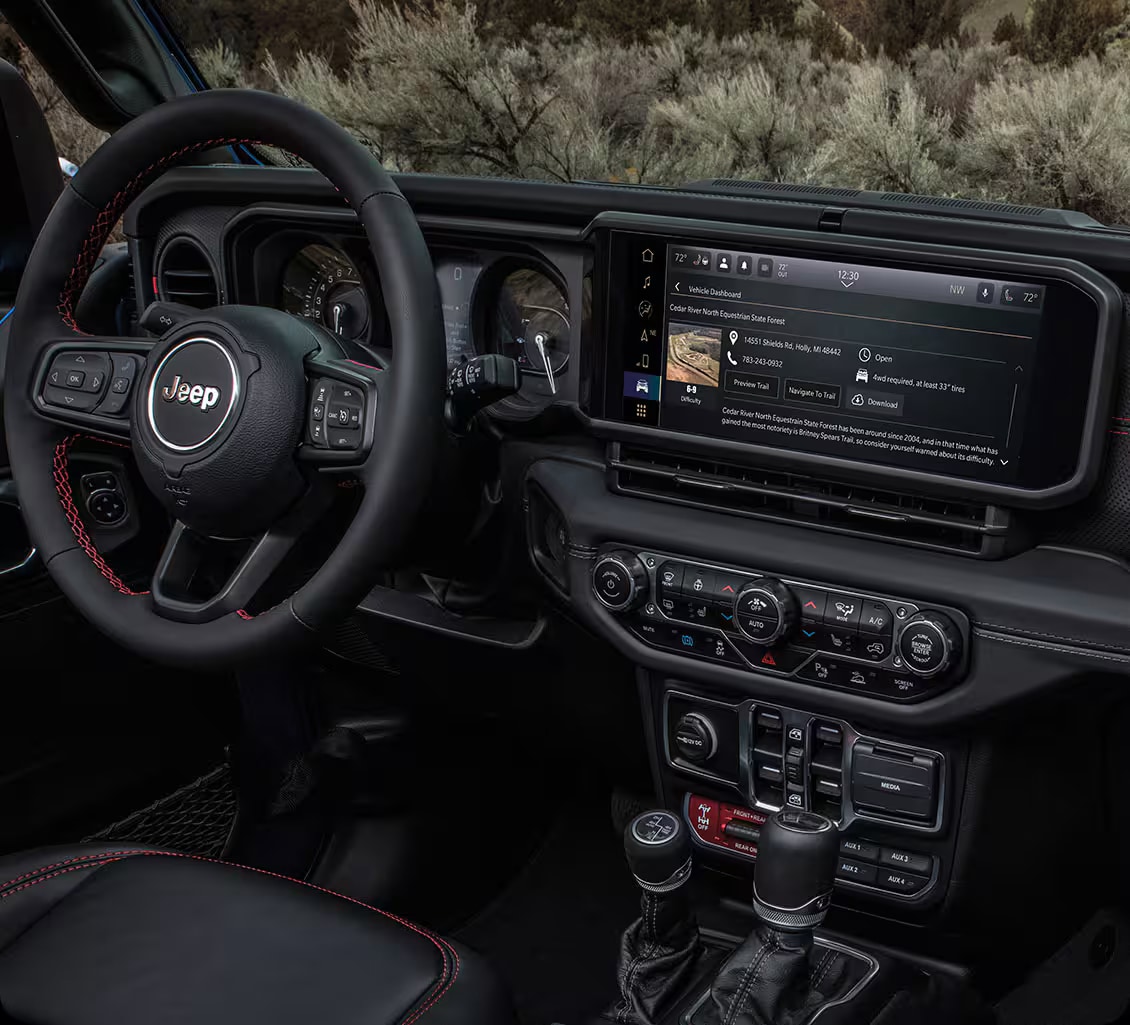 2026 Jeep Wrangler interior and dashboard from the driver seat