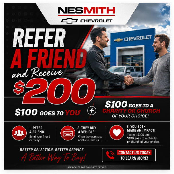 Customer from Glennville, GA receiving a $200 referral bonus through the NeSmith Chevrolet GMC customer referral program