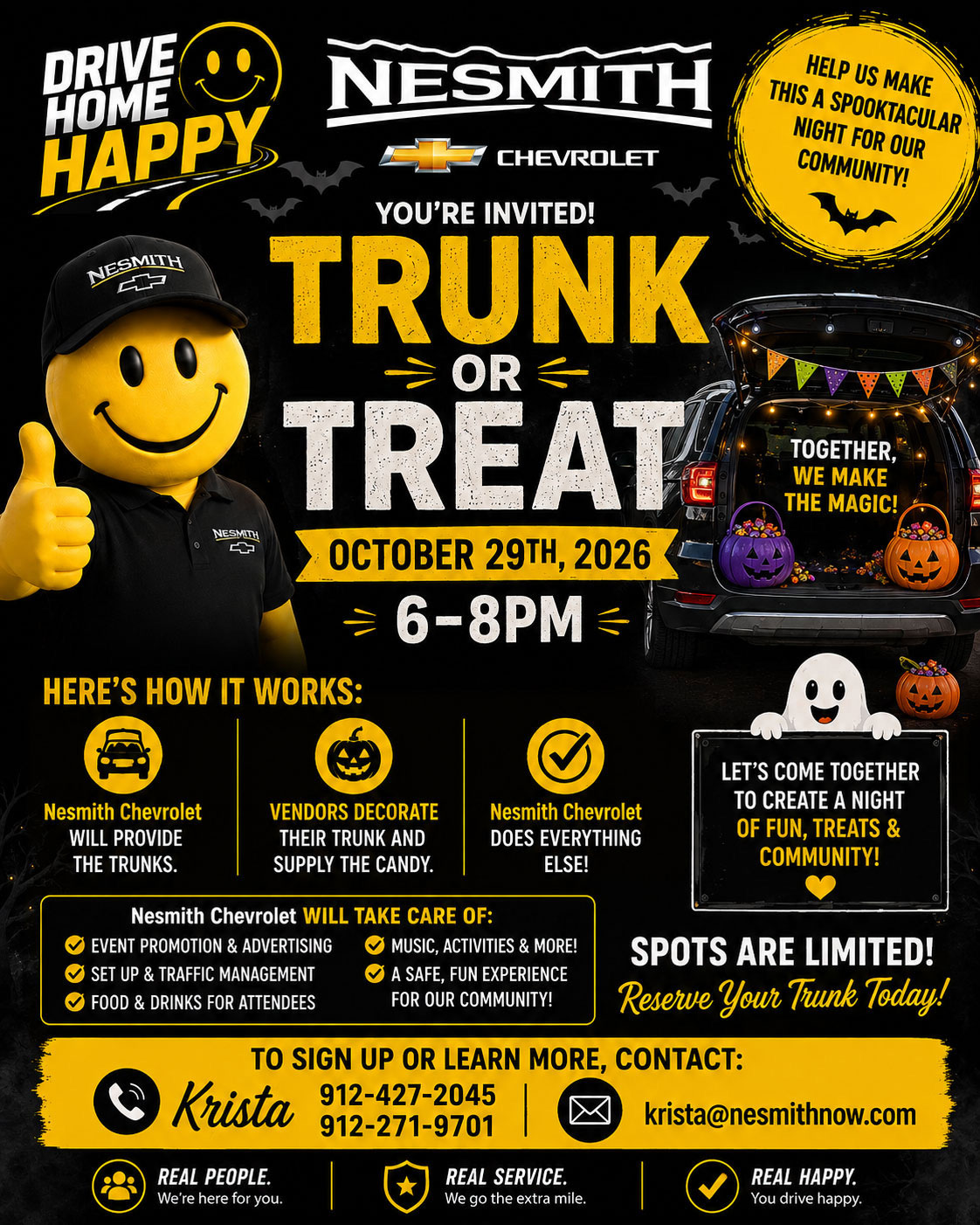 NeSmith Chevrolet Trunk or Treat event on October 29, 2026, from 6 PM to 8 PM