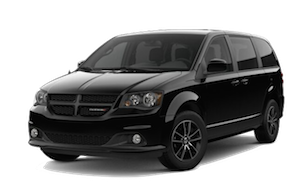 A black Dodge Grand Caravan SE on a transparent background