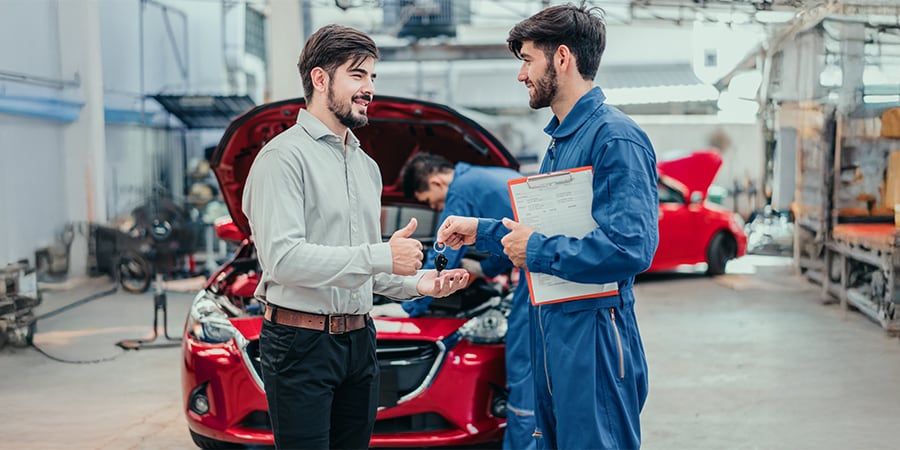 Service worker helping customer