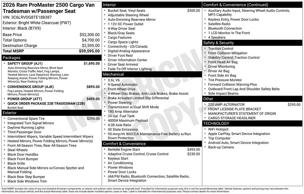 New 2026 Ram ProMaster 2500 High Roof Van Cargo Van