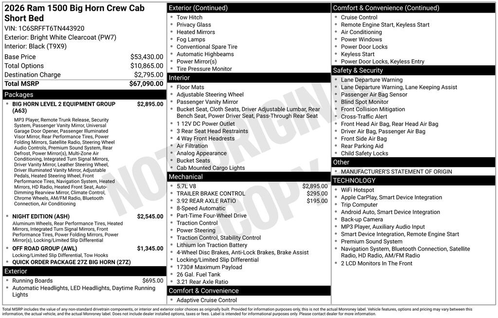 New 2026 Ram 1500 Big Horn/Lone Star Truck Crew Cab