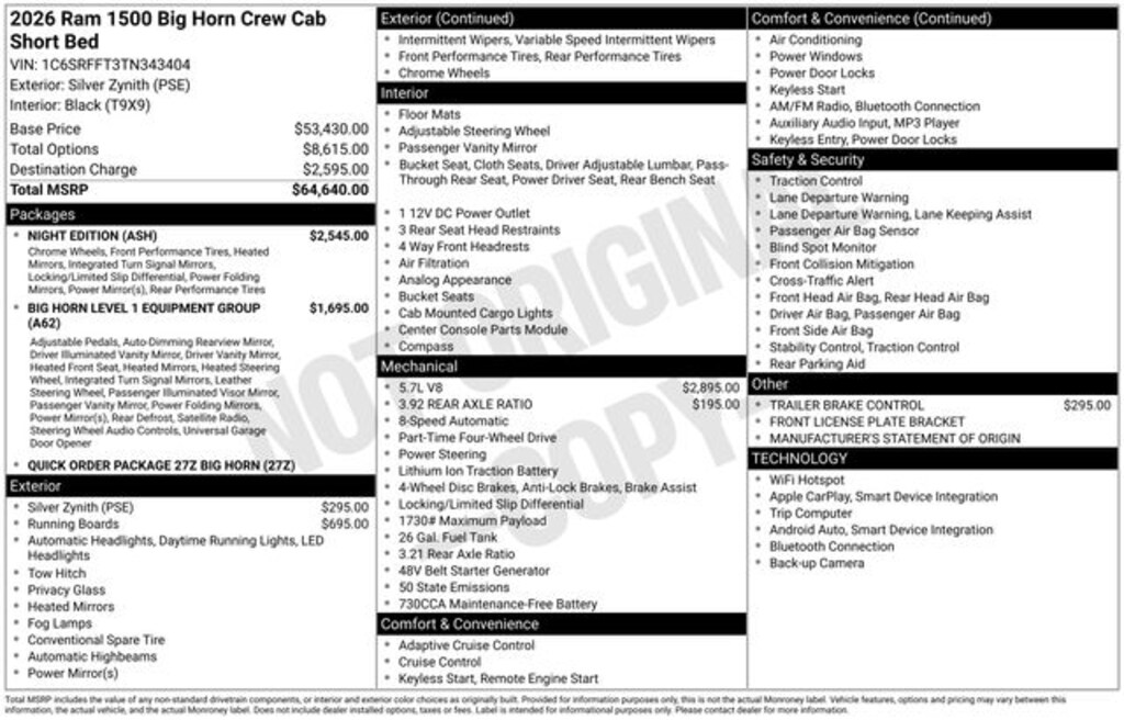 New 2026 Ram 1500 Big Horn/Lone Star Truck Crew Cab