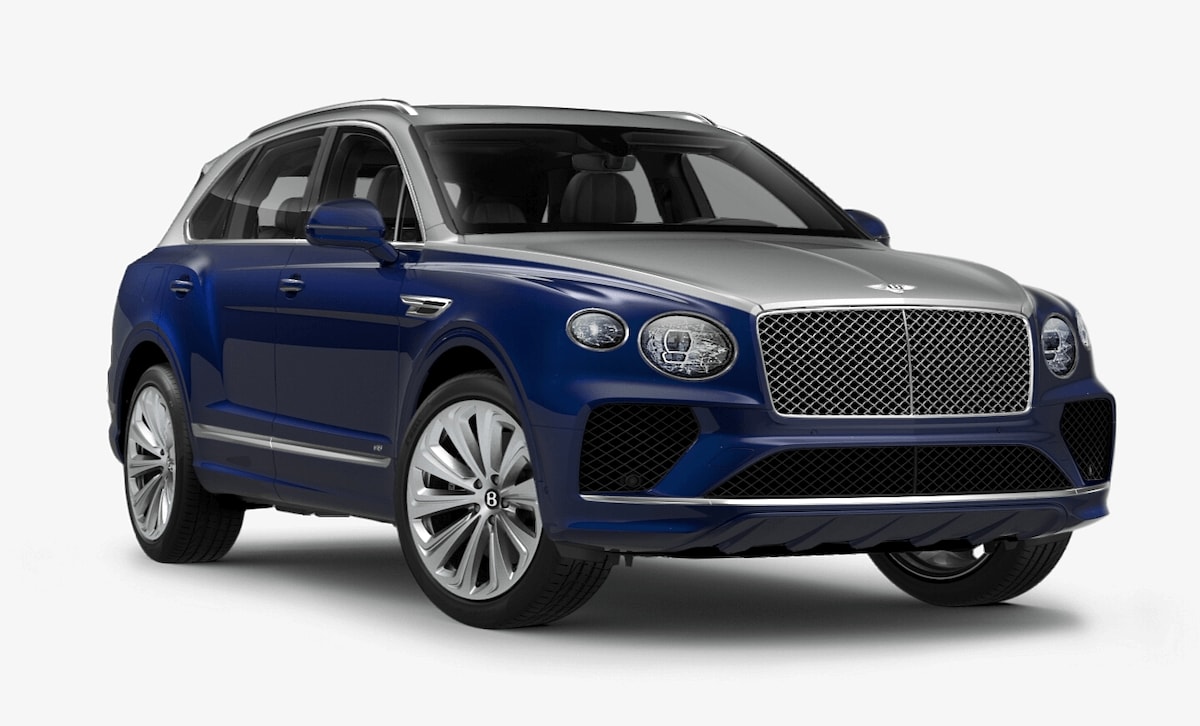 Bentley Bentayga in Moonbeam over Moroccan Blue