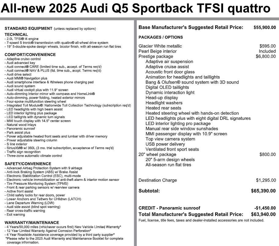 Certified 2025 Audi New Q5 Sportback Prestige 2.0 TFSI quattro