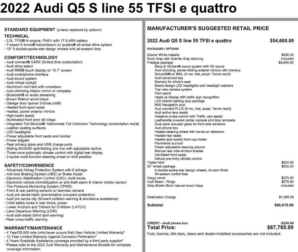 Used 2022 Audi Q5 S Line Prestige 55 TFSI e quattro