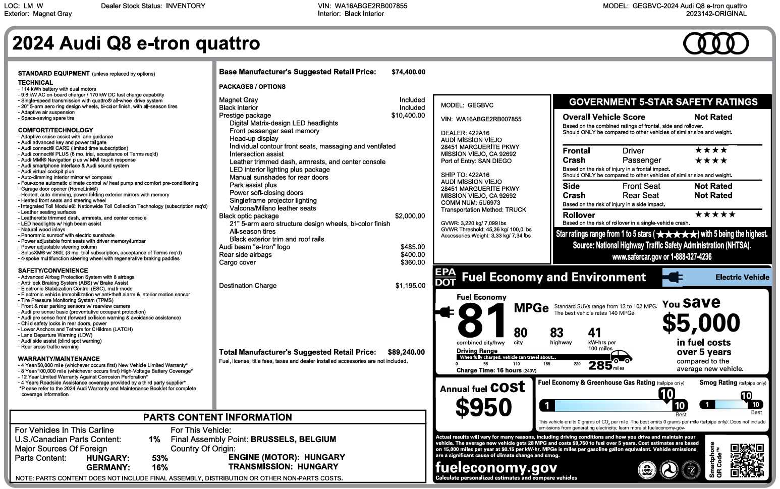 Used 2024 Audi Q8 e-tron Prestige quattro