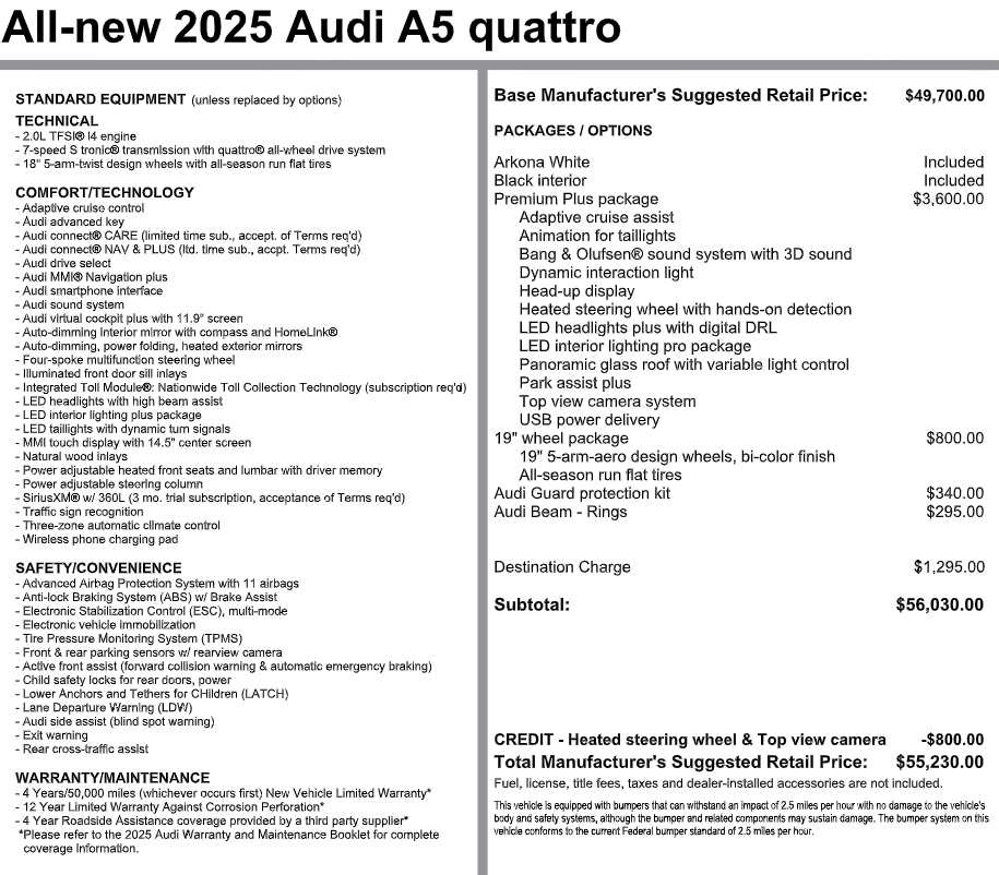 Certified 2025 Audi New A5 Premium Plus 2.0 TFSI quattro