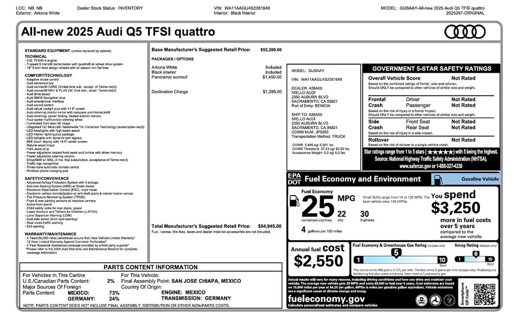 Certified 2025 Audi New Q5 Premium 2.0 TFSI quattro